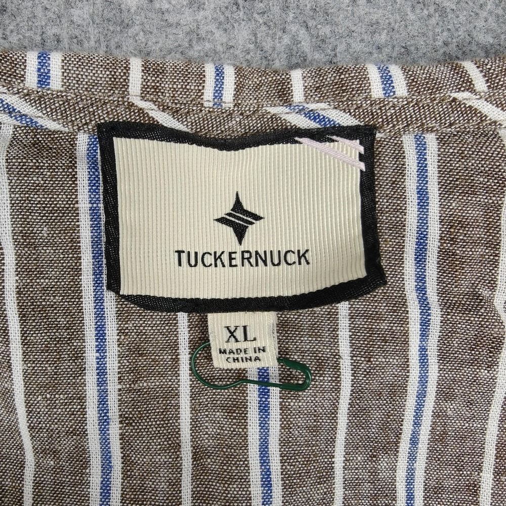 Tuckernuck Blouse Womens XL Brown Stripe Ruffle V Neck Tie Waist Peplum Top - Picture 3 of 11